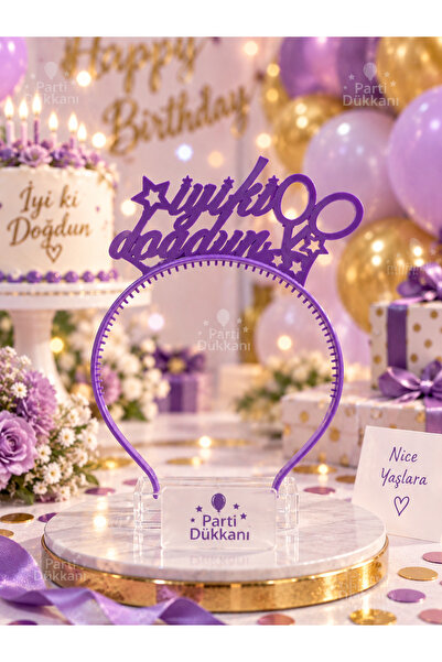 Parti Dükkanı Happy Birthday Purple Mika Crown – Birthday Party Crown with Ba...