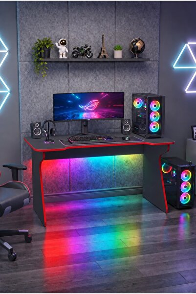 alpaevmobilya Profesyonel RGB Ledli Oyuncu Masası 140*75*75 cm Bilgisayar Mas...
