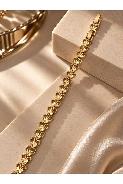 Elmosia Jewelry Amora Gold Bracelet - Stylish Design with Heart Chain, Elegant Sparkle, and Premium Look