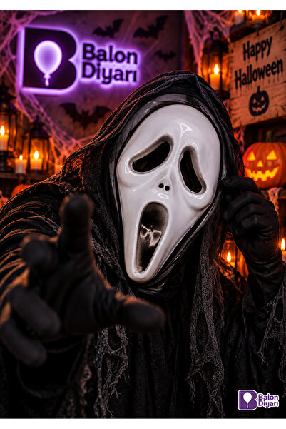 BALON DİYARI Halloween Scream Mask White Halloween Horror Mask Adult Costume ...