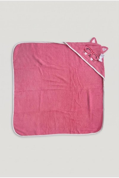 EAST&HIERA Hooded Baby Swaddle Towel (75X75 cm) - Cotton with Cat Figure Wearing Glasses