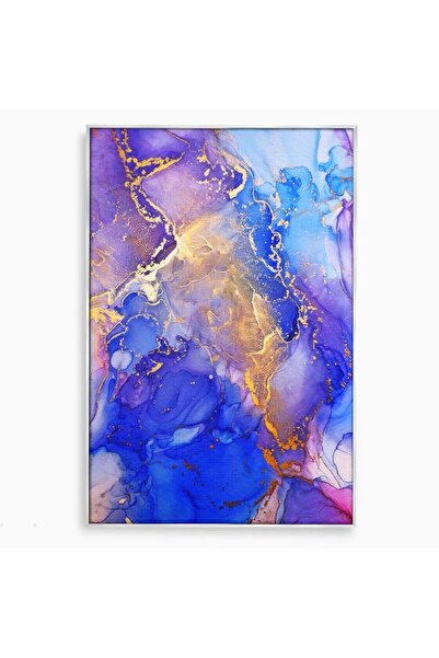 Luxcanva Tablou pe pânză Marmură Mov și Albastră 80x120 cm cu Ramă Argintie D...