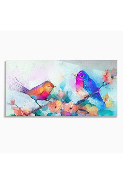 Luxcanva Tablou Canvas Two Birds 140x70 cm pe Sasiu Lemn Living Pasari Flori