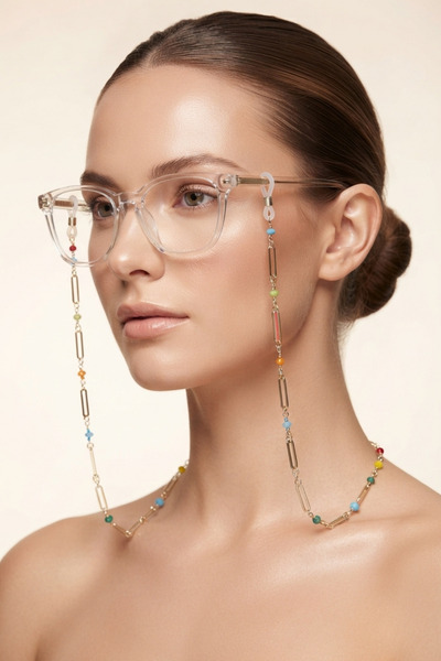 PETEK AKSESUAR Kement Model Colorful Crystal Brass Glasses Chain