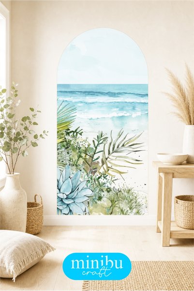 Minibu Craft Floral Sea Landscape Bohemian Arch Boho Arch Modern Wall Sticker Mnb-90
