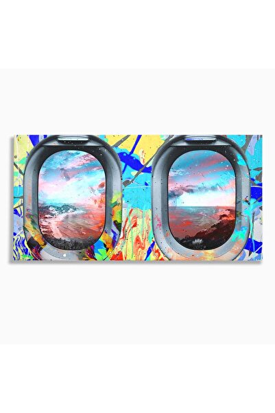 Luxcanva Tablou Canvas Graffiti Airplane Window 120x60 cm pe Sasiu Lemn Birou...