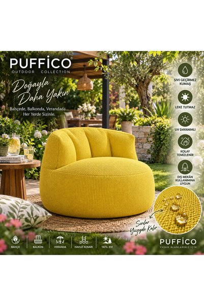 puffiber Puffico Outdoor Berjer Puf Koltuk – Sıvı Geçirmez Leke Tutmaz Kumaş – Bahçe Balkon Veranda