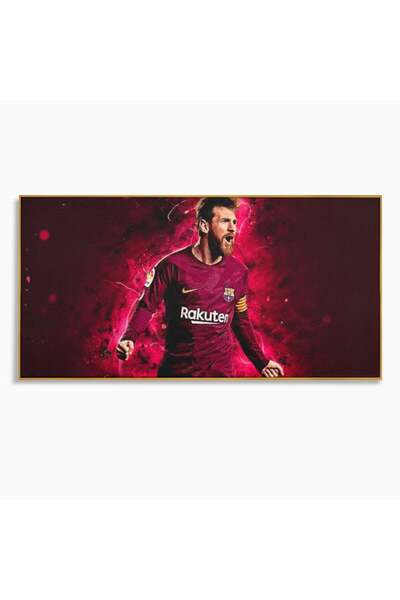 Luxcanva Tablou Canvas Lionel Messi 100x50 cm cu Rama Auriu Bar Legenda Balon...