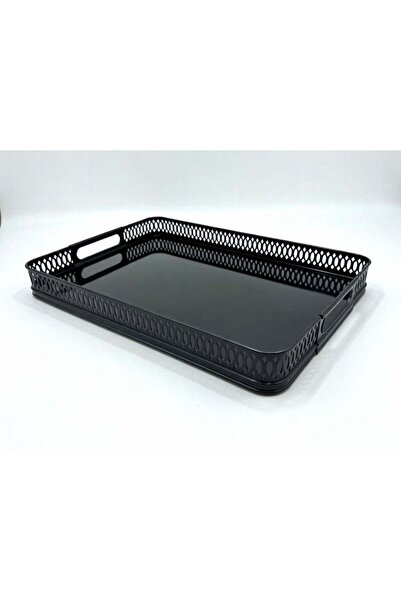 SNK 40×26×4cm Rectangular Black Mirror Serving Tray, Stainless Steel Decorati...