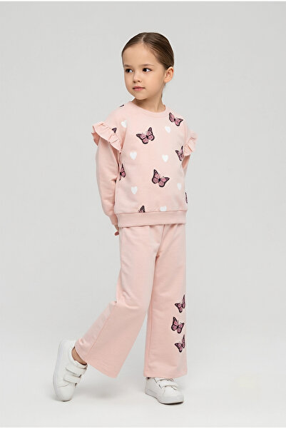 Beray Bebe Girl's Butterfly Patterned Ruffle Detailed 2-Yarn Combed Cotton To...