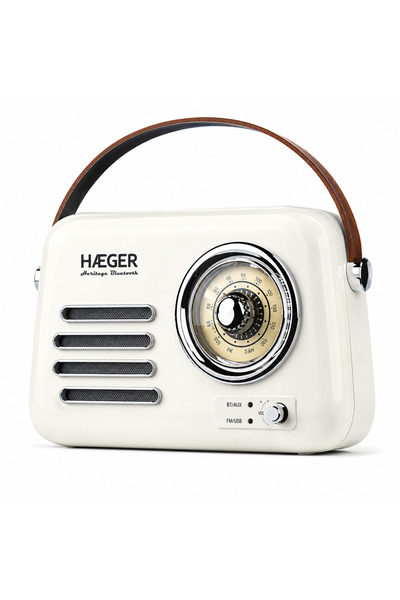 HAEGER Radio vintage HERITAGE cu Bluetooth, design retro, recepție AM/FM, USB, AUX, autonomie a bateriei de 20 de ore, încărcare USB-C, Crem