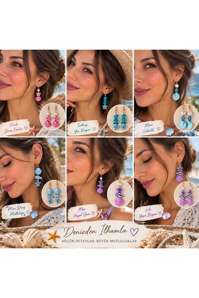 Generic Brand Women's and Girls' Marine-Themed Earring Set, Set of 5, with Mussel Fish and Starfish Details, Summer Holiday Beach Earrings, Gift Jewelry Accessory.