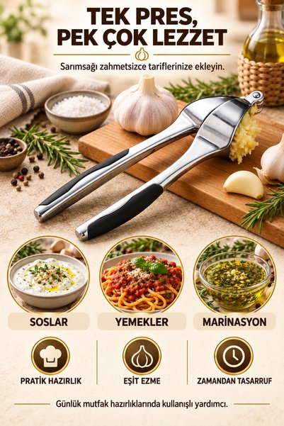 Anadolu Saray Çinko Alaşımlı Sarımsak Presi Ergonomik Saplı Kolay Temizlenen Sarımsak Ezici 1 Adet