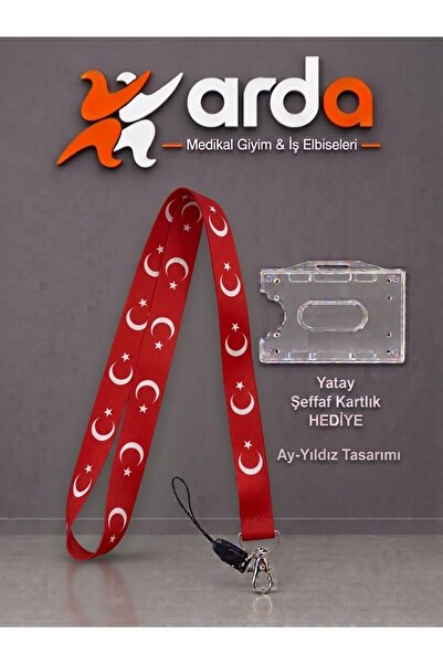 Arda AY YILDIZ BASKILI Kart askısı , Yaka kartı , Boyun askı ipi , Telefon as...