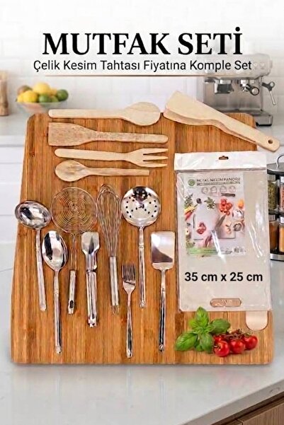 Yenicici Steel Serving Set 13 Piece Steel Cutting Board Includes Board and 10...