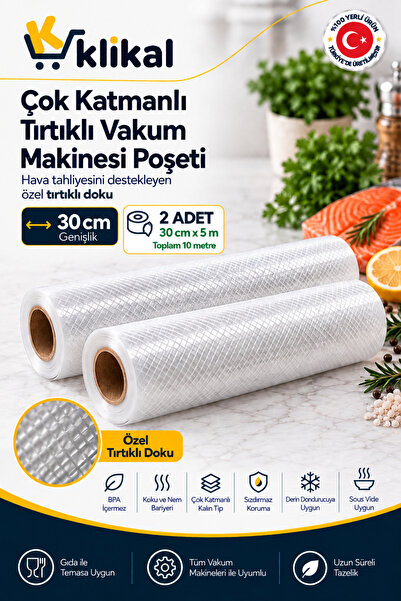 Klikal 30 Cm 10 Metre Çok Katmanlı Ev Tipi Rulo Vakum Poşeti