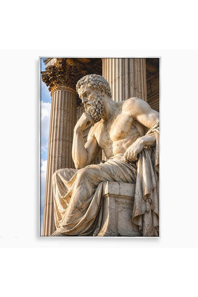 Luxcanva Tablou Canvas Ganditorul Antic 100x150 cm cu Rama Argintiu Sculptura...