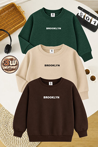 twins tailors Παιδικό φούτερ Brooklyn Printed 3-pack Unisex με λαιμόκοψη σε μ...