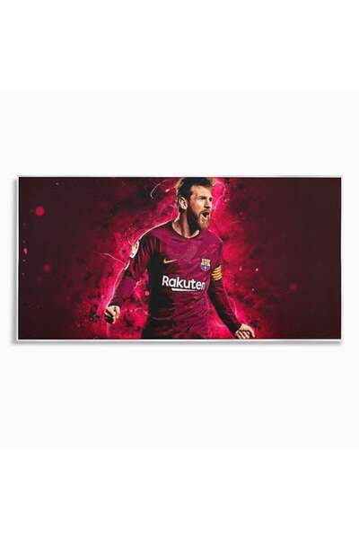 Luxcanva Tablou Canvas Lionel Messi 100x50 cm cu Rama Argintiu Bar Legenda Ba...
