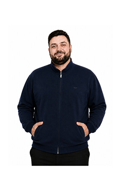BattalModa Erkek Büyük Beden Lacivert Selanik Dik Yaka Cepli Hırka 3XL-4XL-5X...
