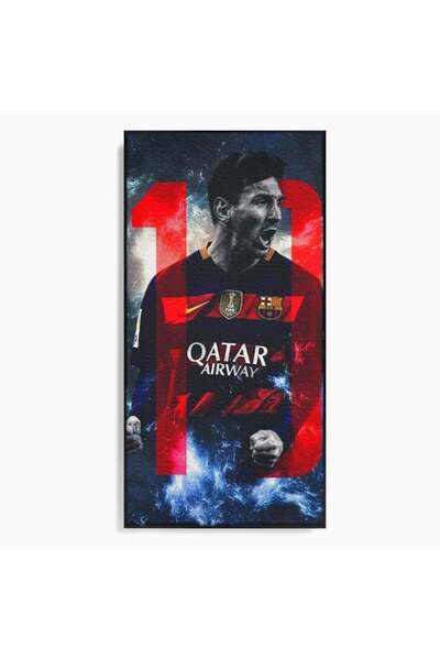 Luxcanva Tablou Canvas Messi Nr.10 50x100 cm cu Rama Negru Living Fotbalist B...