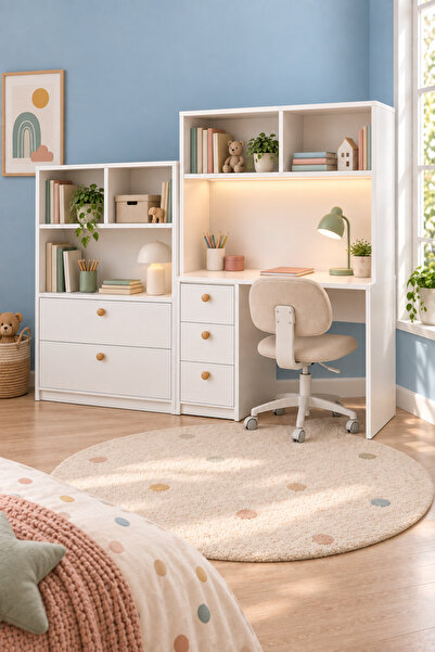 tino furniture Mix Kitaplıklı Çalışma Masası 5 Çekmeceli Çocuk Genç Odası Tak...