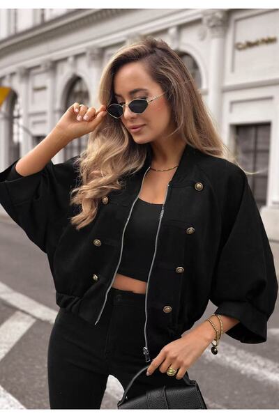 GLAMSI Jachetă oversize Daria din piele ecologică întoarsă, stil bomber, nast...