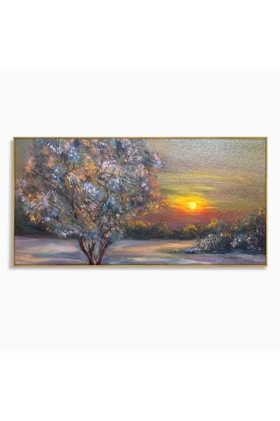 Luxcanva Tablou Canvas Copacul Magic 120x60 cm cu Rama Auriu Copac Living Apus