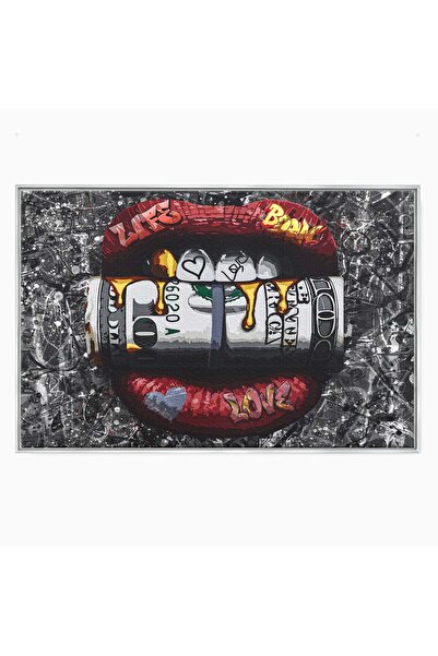 Luxcanva Tablou Canvas Red Lips 100x70 cm cu Rama Argintiu Dormitor Living Do...