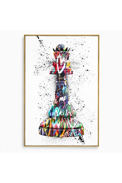 Luxcanva Tablou Canvas Chess Queen 80x120 cm cu Rama Auriu Dormitor Living Iu...