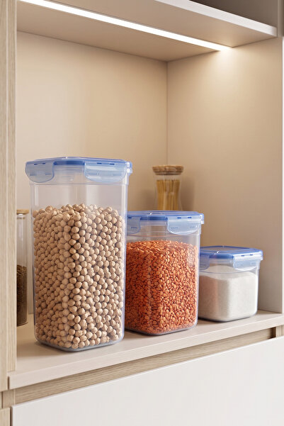 Kitchen Life Set of 3 Square Vacuum Storage Containers with Labels (2250-1500...