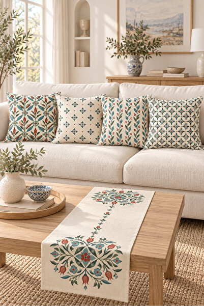Evmila Mint Tile Geometric Ethnic Patterned 4 Throw Pillow Covers 1 Runner 5 ...