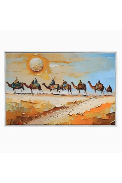 Luxcanva Tablou Canvas Plimbare Prin Desert 100x70 cm cu Rama Argintiu Living...