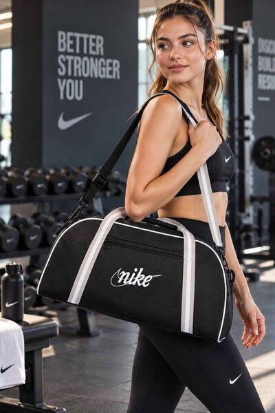 Nike Unisex Siyah Spor Çantası Omuz Askılı Günlük Antrenman Seyahat Çantası 51x33x23 cm
