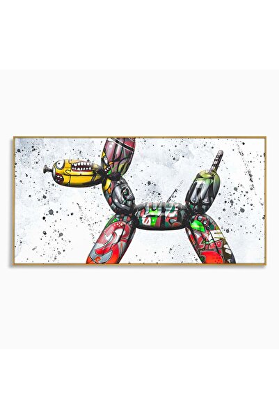 Luxcanva Tablou Canvas Pop Art Dog Balloon 120x60 cm cu Rama Auriu Dormitor C...