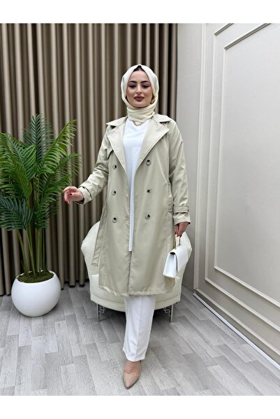 Kuşaklı Düğmeli AraBoy Trençkot Astarlı