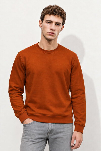 VENA Rich Bisiklet Yaka Regular Fit 3 İplik Basic Sweatshirt-Kiremit