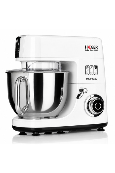 HAEGER Robot de bucătărie cu bol din oțel inoxidabil CAKE BOSS, bol de 6L, 1500W, mișcare planetară pentru amestecare uniformă, 6 viteze și funcție puls, Alb