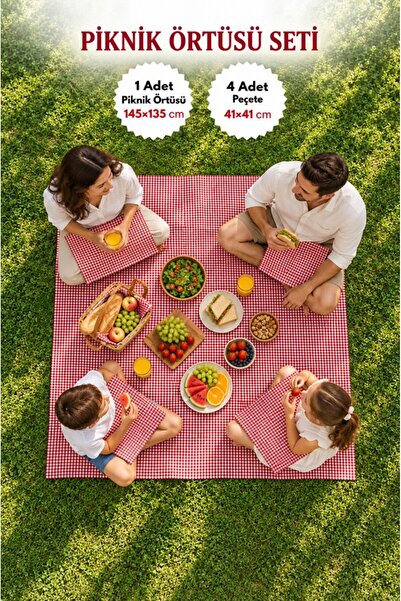 Rosie Kırmızı Beyaz Pötikare Piknik Seti 5 Parça