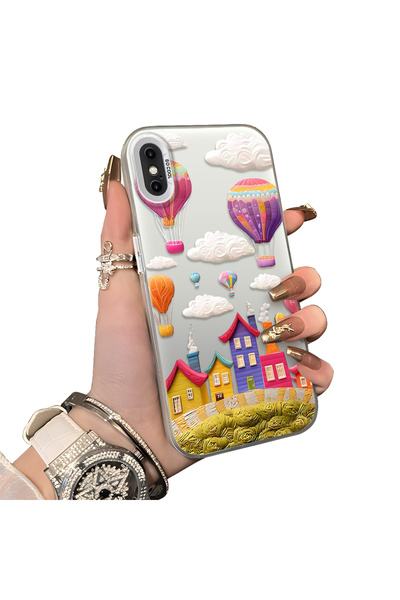 Hontinga iPhone XS Max Compatible Silicone Edge Hard Back Case Balloon Patter...