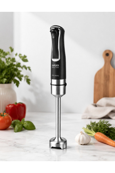 HAEGER Blender vertical ULTRA TWIST, Putere 1500W, mâner ergonomic, putere reglabilă, oțel inoxidabil, lame din titan, 24 cm, Negru