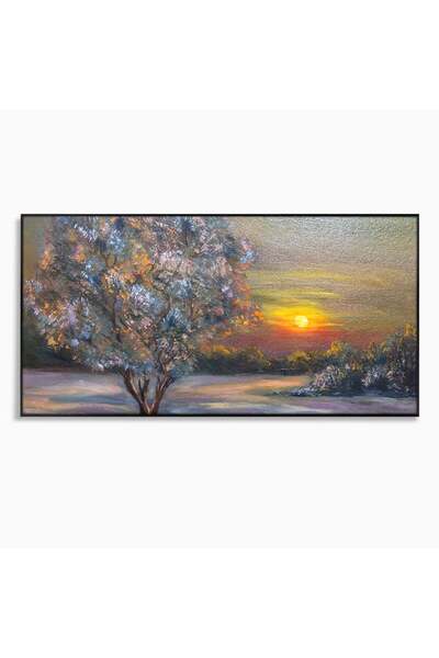 Luxcanva Tablou Canvas Copacul Magic 120x60 cm cu Rama Negru Copac Living Apus