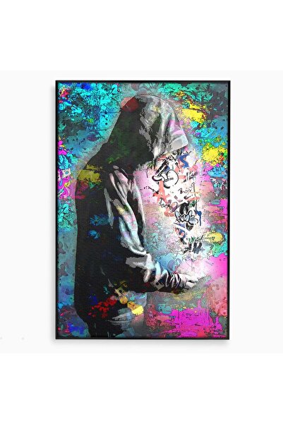 Luxcanva Tablou Canvas Grafitti Boy 80x120 cm cu Rama Negru Dormitor Tanar Baiat