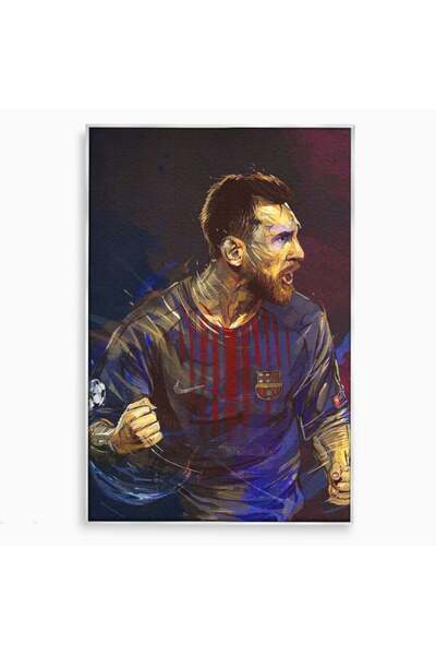 Luxcanva Tablou Canvas Lionel Andrés Messi 50x70 cm cu Rama Argintiu Living F...