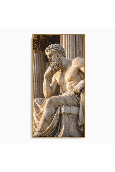 Luxcanva Tablou Canvas Ganditorul Antic 50x100 cm cu Rama Auriu Sculptura Fil...