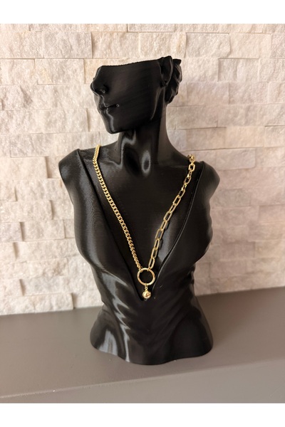 XUPING JEWELRY 14K RENGİ ÇİFT ZİNCİR MODEL ÇELİK KOLYE 47+3CM