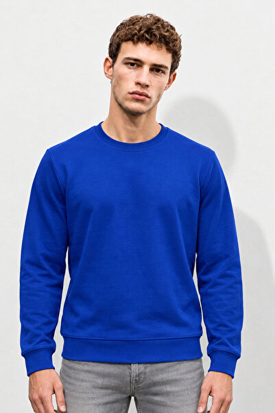 VENA Rich Bisiklet Yaka Regular Fit 3 İplik Basic Sweatshirt-Safir