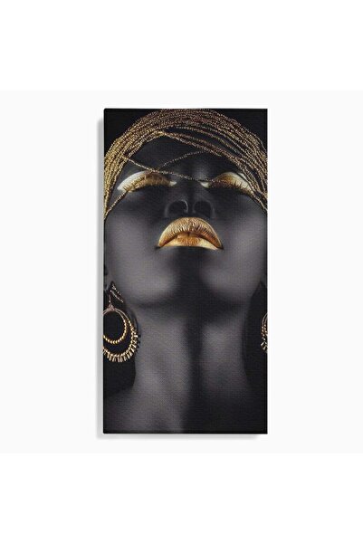 Luxcanva Tablou Canvas Black Woman 70x140 cm pe Sasiu Lemn Living Femeie Auriu