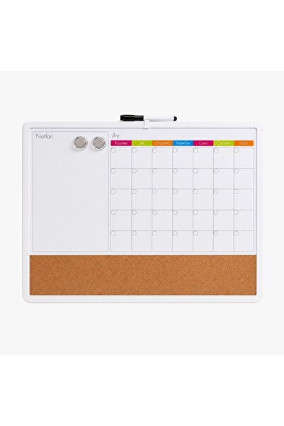Ofisall 3'ü 1 Arada Manyetik Takvimli Mantar Pano ve Yazı Tahtası 43x58.5 cm ...
