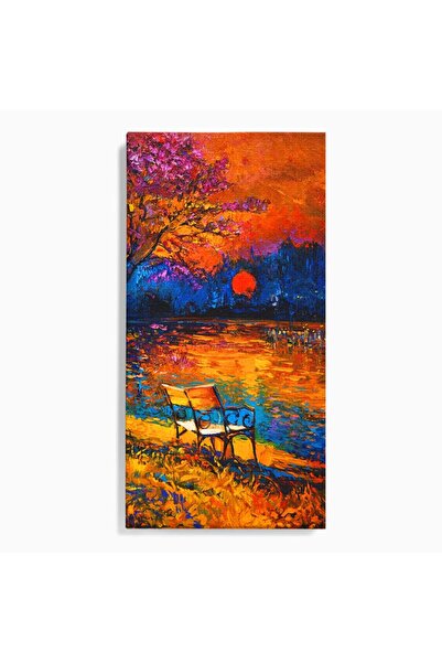 Luxcanva Tablou Canvas Apus Pe Lac 50x100 cm pe Sasiu Lemn Culori Lac Banca
